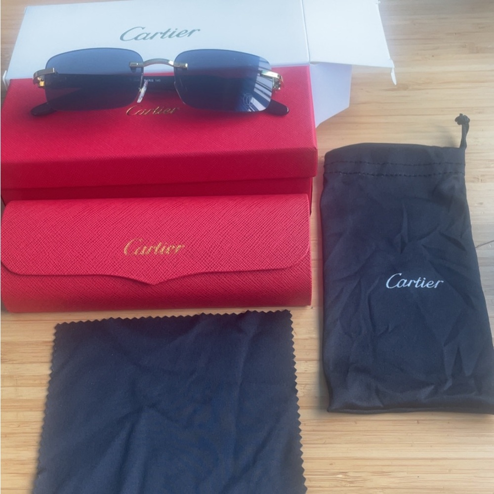 Cartier Sunglasses with Blue Lenses and Red Case